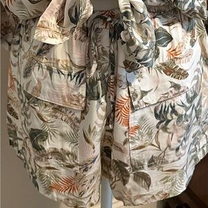 Olivaceous Green and White Cargo Shorts with Tropical Print